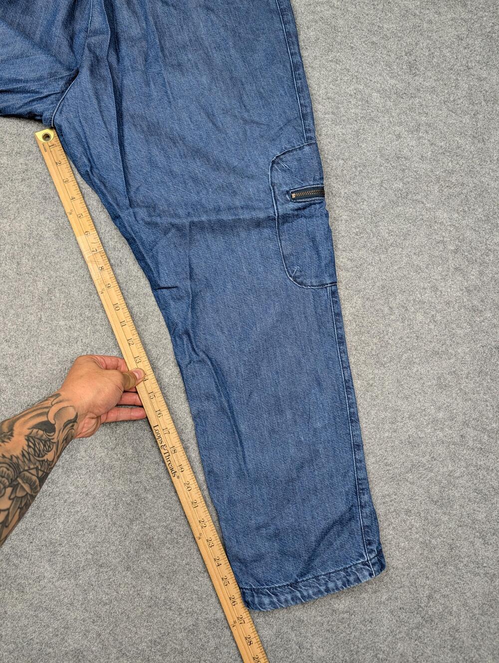 Pilcro The Cottage Pants Womens Large Blue Denim Cargo Elastic Waist Lightweight - Picture 9 of 11